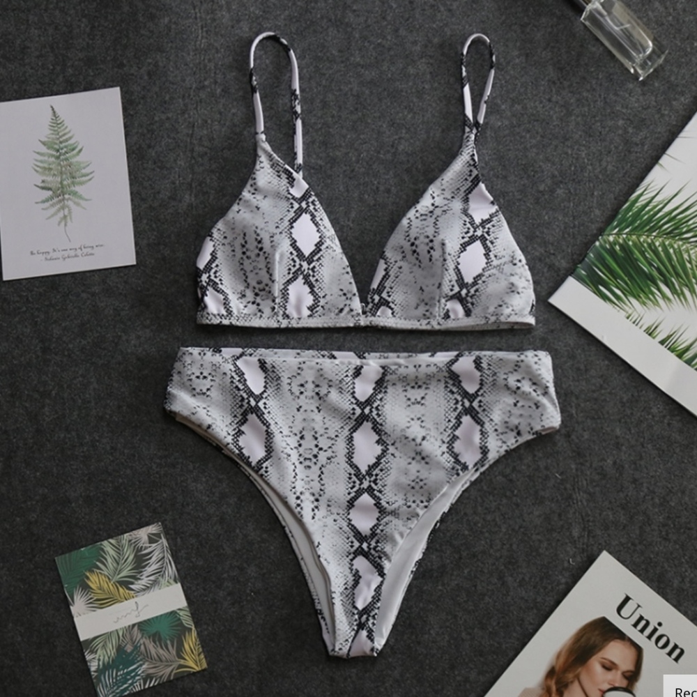 Padded Snake Print High Waisted Bikini Swimsuit - Picture 5 of 8